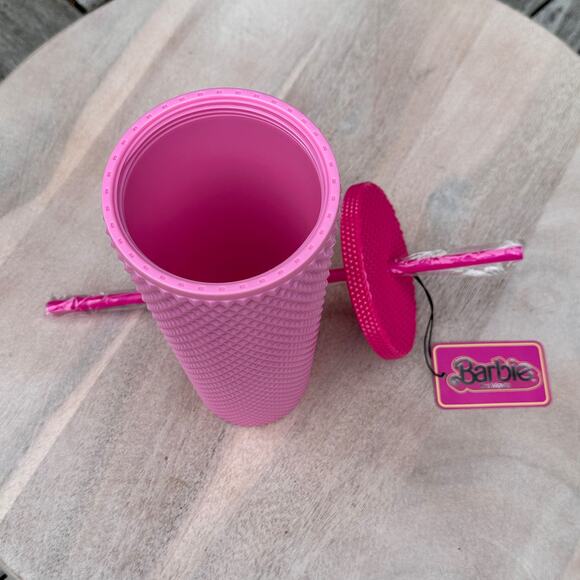 Barbie The Movie Pink Studded Tumbler Cup & Straw NIB Exclusive Acrylic Travel - Picture 2 of 13